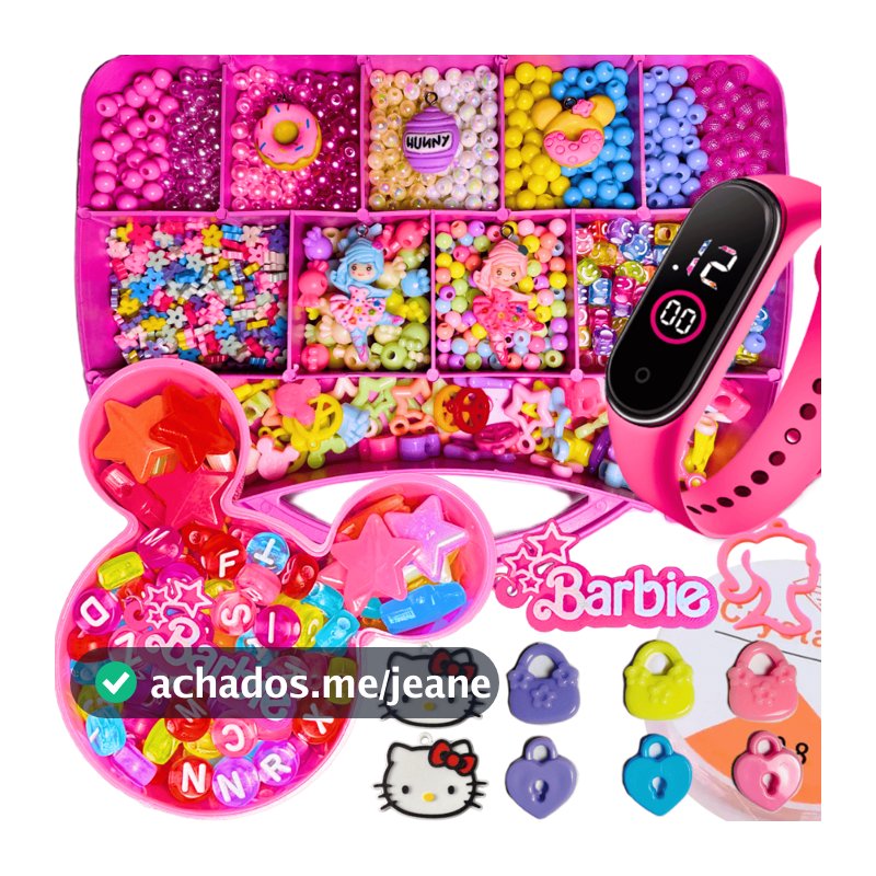 Kit Miçanga Maleta Infantil 3500 peças Relógio Led Digital