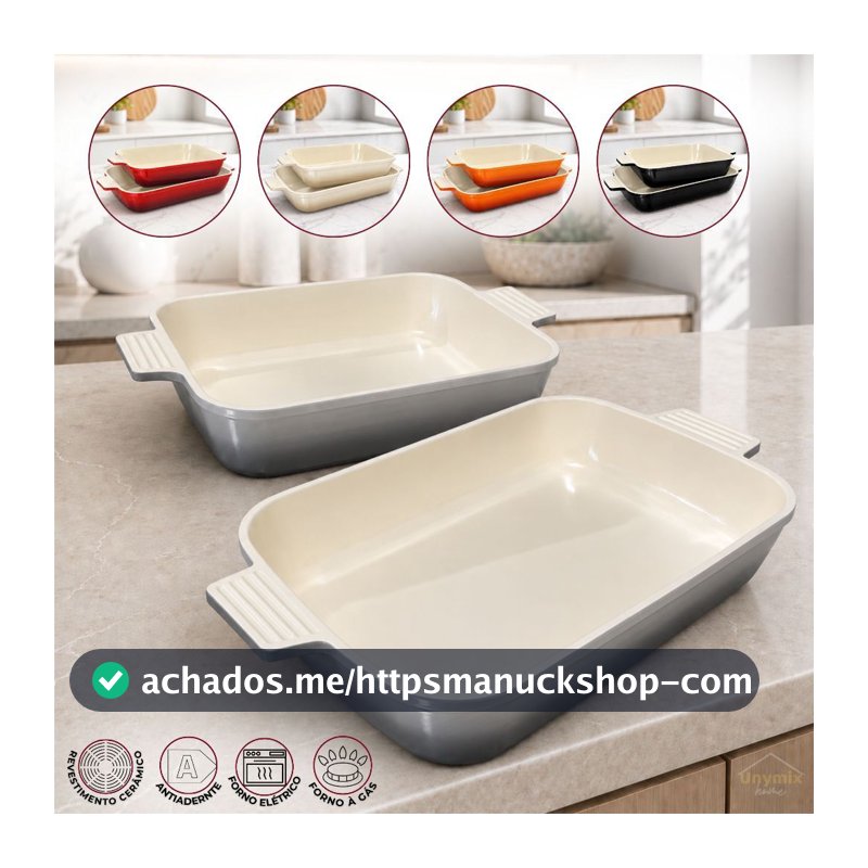 Travessa Com Revestimento Cerâmico Assadeira Antiaderente Retangular 25m e 29cm