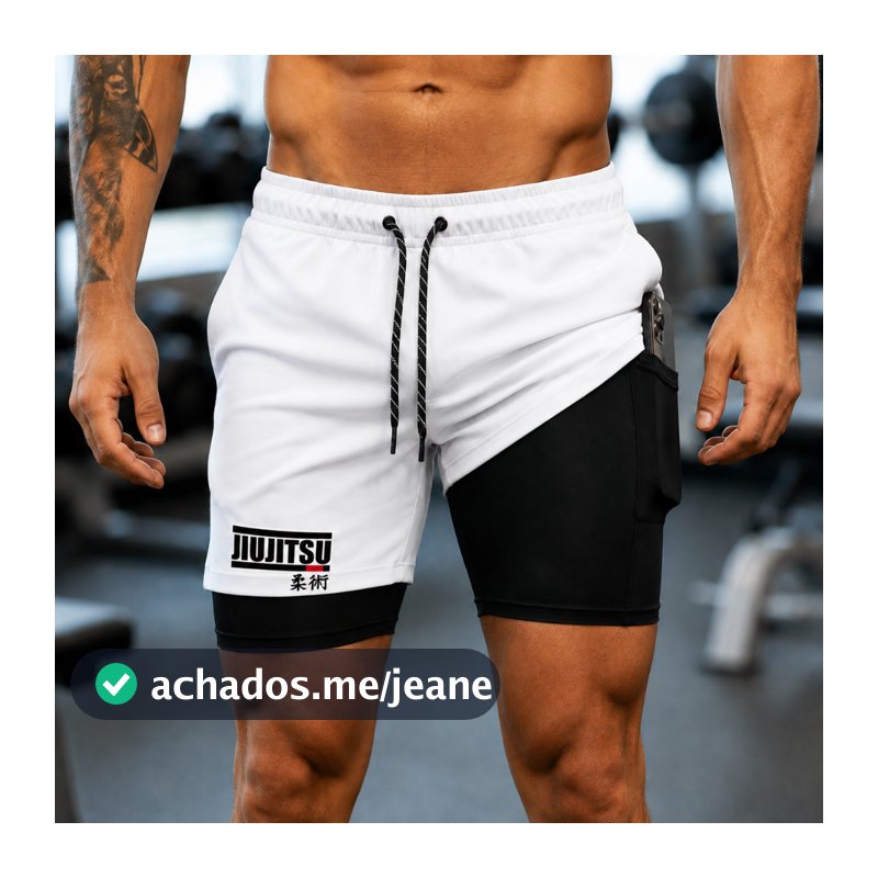 Short 2 em 1 Para Luta Corrida Esportes em Geral Bermuda Dry Fit parte Interna de Compressão JIUJITSU