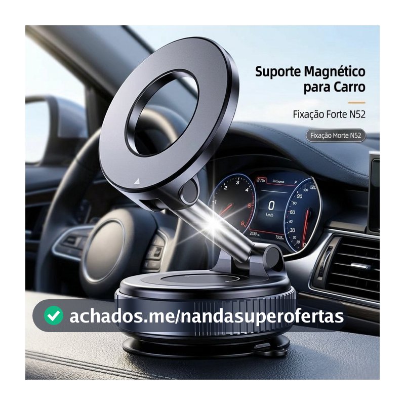 Suporte Magnético Para Celular Ventosa a Vácuo Articulado 360 Veicular e Mesa Liga de Zinco MagSafe