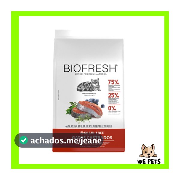 Ração 7,5kg Biofresh Super Premium Gatos Castrados Sabor Salmão