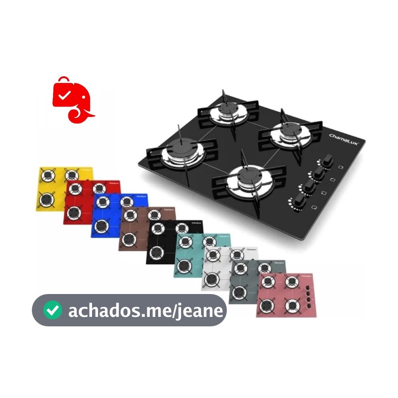 Fogão Cooktop 4 bocas Chamalux Ultra Chama Bivolt  Tampo de Vidro Acendimento Automatico