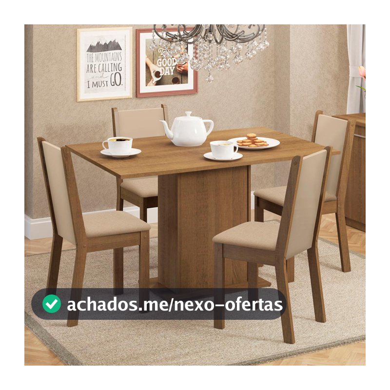 Conjunto Sala de Jantar Mesa Tampo de Madeira 4 Cadeiras Talita Madesa