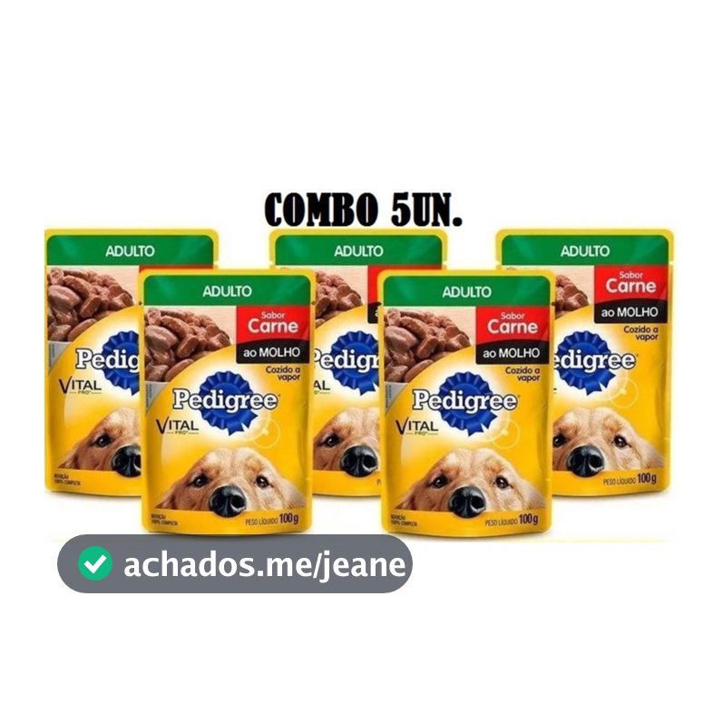 Sachê Ração Úmida Pedigree Carne ao Molho para Cães Adulto Combo com 5 unidades