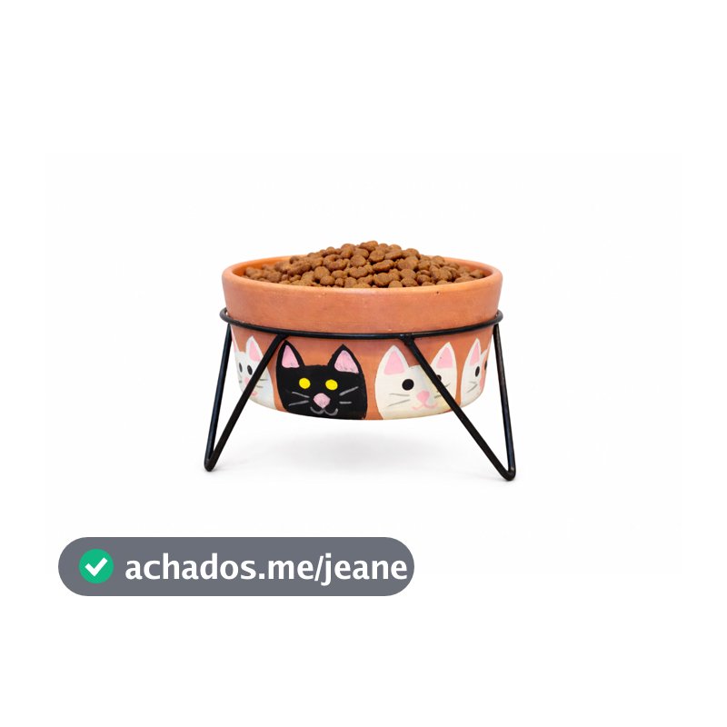 Comedouro Elevado para Gatos com Suporte Metálico Incluso – Cerâmica Decorada