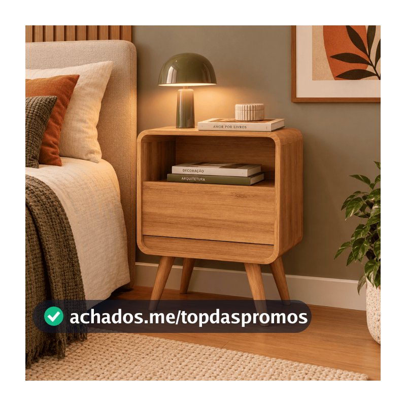 Mesa de Cabeceira Lateral Criado Quarto Retrô Compacta 1 Gaveta 1 Nicho Channel - Potenza