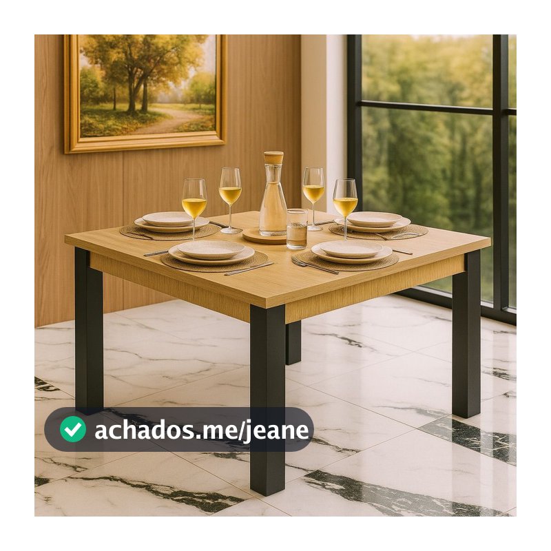 Mesa de Jantar 4 lugares Quadrada Industrial 90 x 90cm Sala de Jantar Mesa de Cozinha