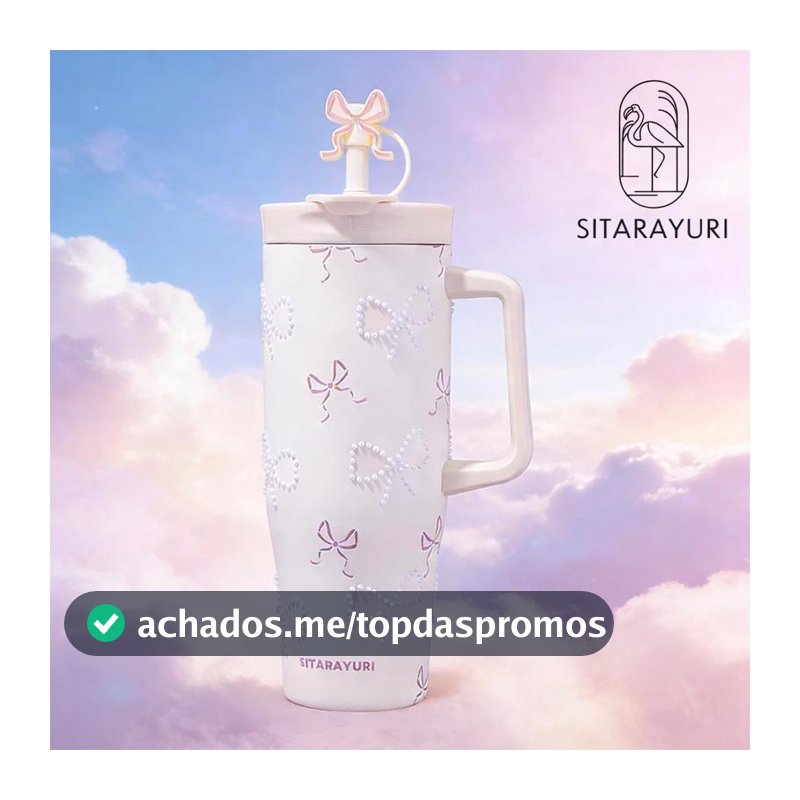 Copo Térmico 1200ml Aço Inoxidável SUS304 Design com Laços Pérolas e Corações Alça Ergonômica e Tampa