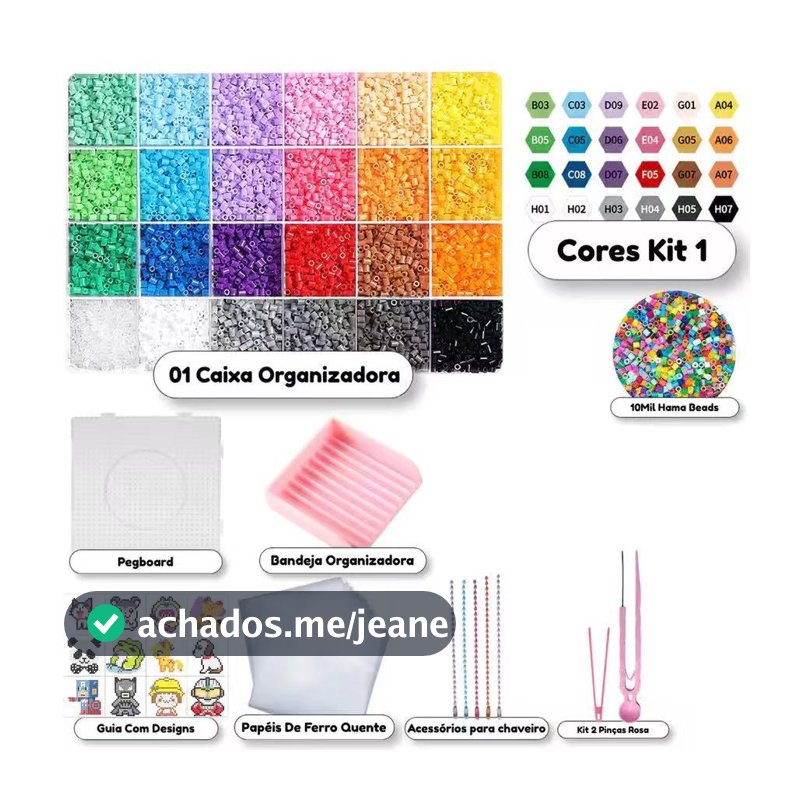 Kit Hama Beads 10.000 Peças 2,6mm 24 Cores Pinças + Ferramentas Pegboard Chaveiro Brinquedos