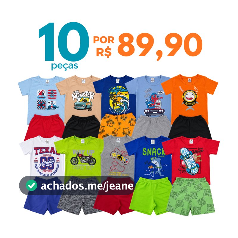 Kit 10 ou 4 peças Conjunto Verão Roupa Menino Infantil 5 Camiseta e 5 Shorts/Bermudas Sortidos 5 ou 2 Conjuntos