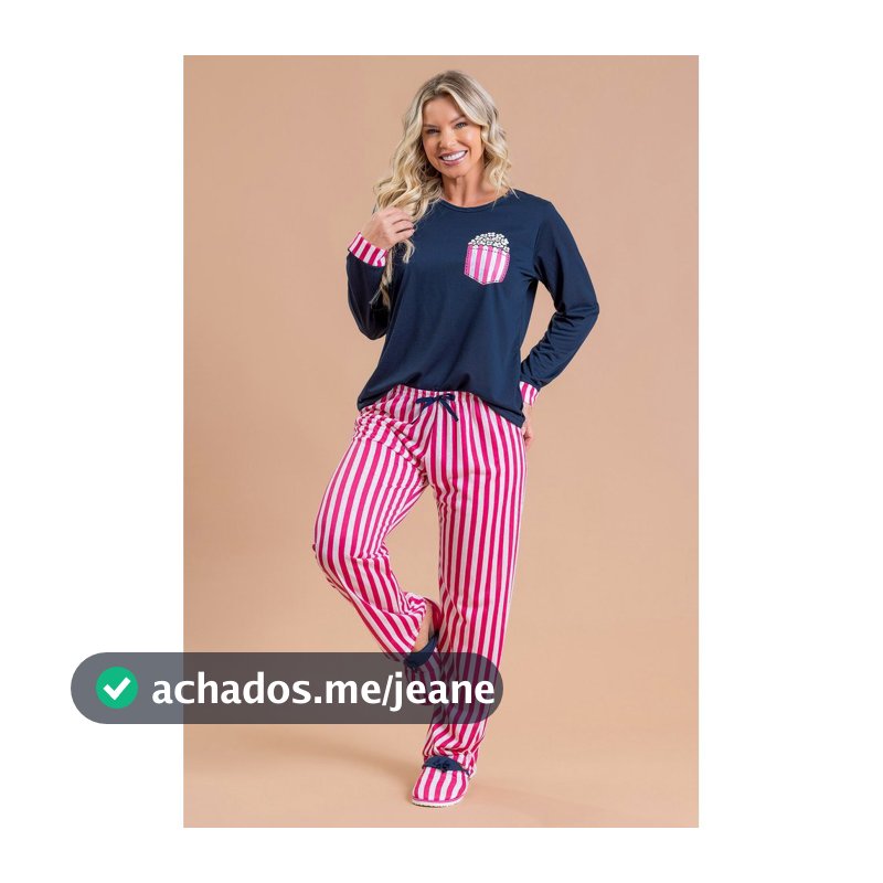 Pijama Longo Feminino Inverno Adulto Calça - Pipocas No Bolso