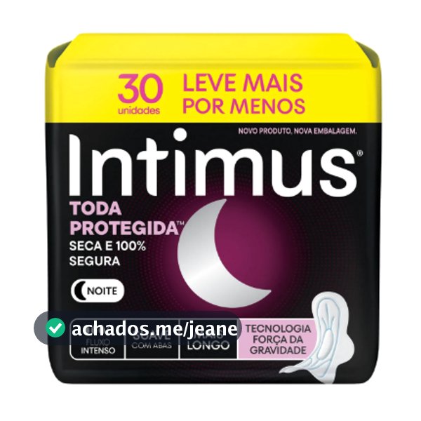 Absorvente Intimus Gel Noturno Suave, Com Abas, 30 Unidades