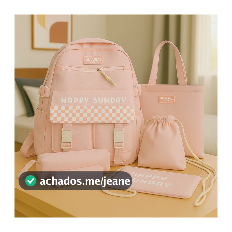 Kit Conjunto Feminino Com Mochila Bolsas Estojo Chaveiro Em Nylon Estilo Coreano Grande Capacidade