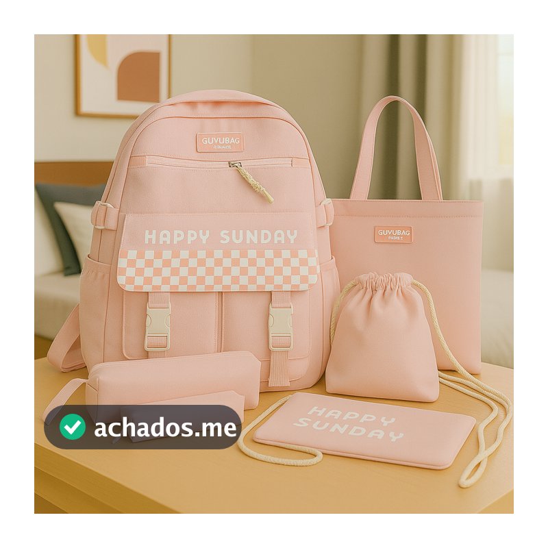 Kit Conjunto Feminino Com Mochila Bolsas Estojo Chaveiro Em Nylon Estilo Coreano Grande Capacidade
