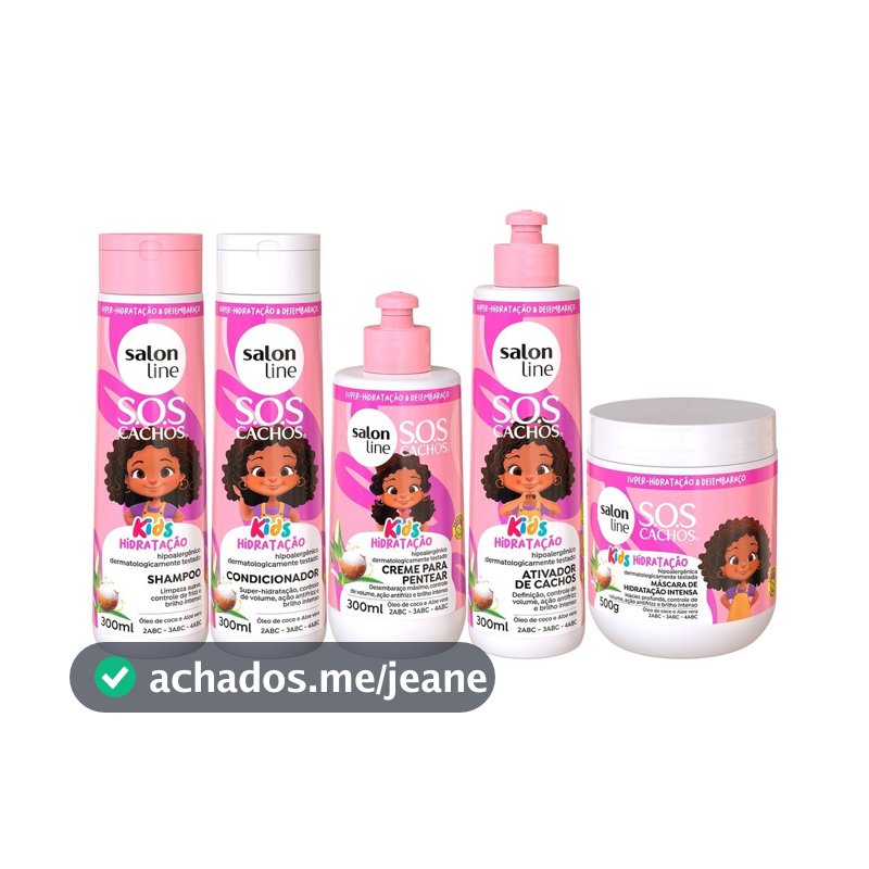Kit Shampoo + Condicionador + Máscara + Ativador de Cachos + Creme de Pentear SOS Cachos Kids Hidratação