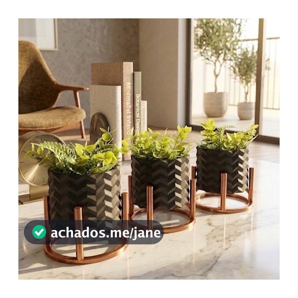 Kit 3 Vasinhos Cachepô Moderno com Suporte para Suculentas e Cactos Planta Artificial