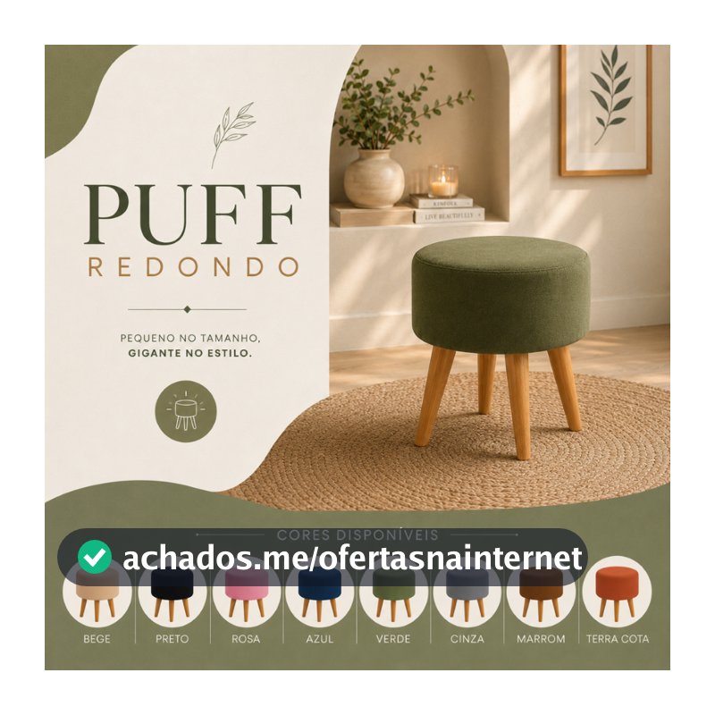 Banqueta Puff Redondo Reforçado 43cm com Pés Palito