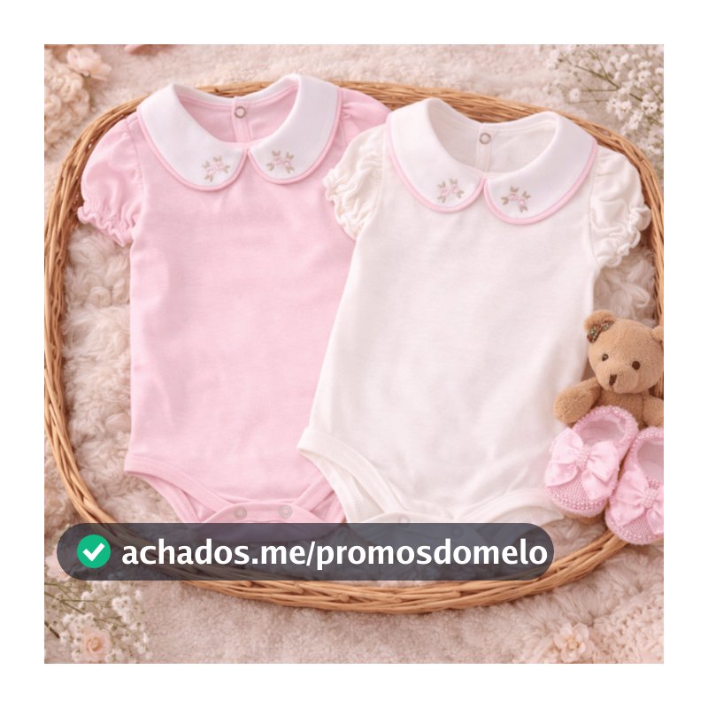 Kit 2 Bodys Menina Verão Manga Curta so RN ao G 100% Algodão