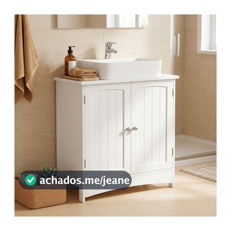 SONGMICS Armário para Pia de Banheiro Farmhouse com 2 Portas e Prateleira Ajustável 60 x 30 x 60 cm Branco