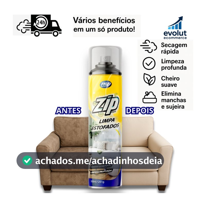 Espuma Spray Zip Clean 300ml Limpa a Seco Sofá, Estofado, Banco de Carro Limpeza Profunda