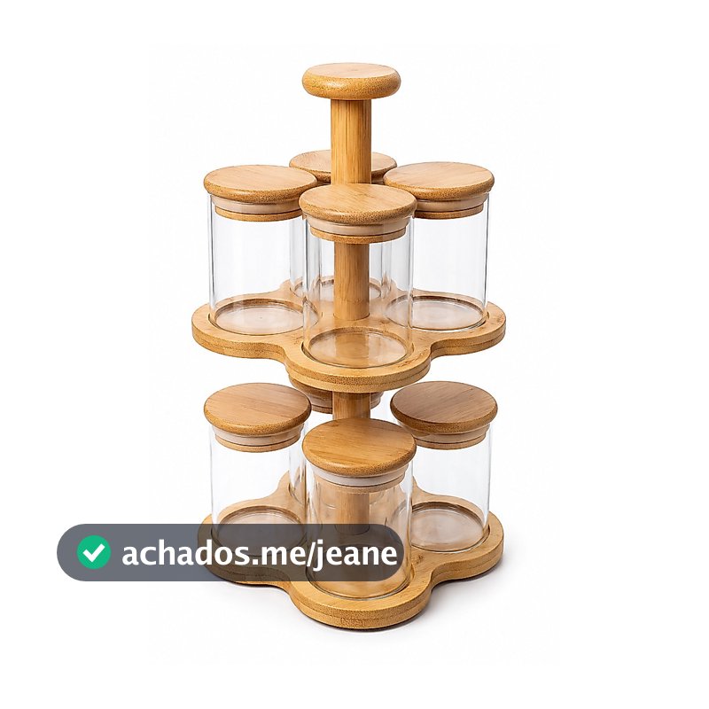 Conj. 8 Porta Condimento Vidro Bambu e Suporte 200ml Lehavi