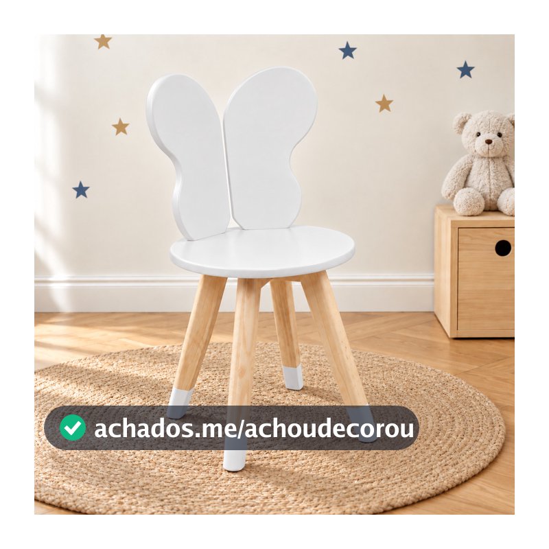 Cadeira Kids de Madeira e MDF Asas de Borboleta p/ quarto infantil escola cantinho de diversão