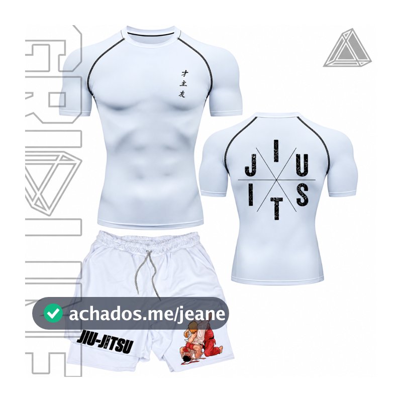 Kit Camiseta Compressão Termica Uv Rash Guard e Short compressão 2 Em 1 Jiu Jitsu Arte Marcial Minimalista Luta
