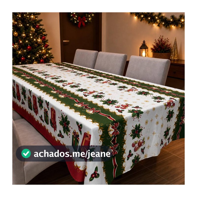 Toalha de Mesa Natalina 4/6/8 Lugares - Lindas Estampas - Mesa Posta Natal - Acabamento em Bainha