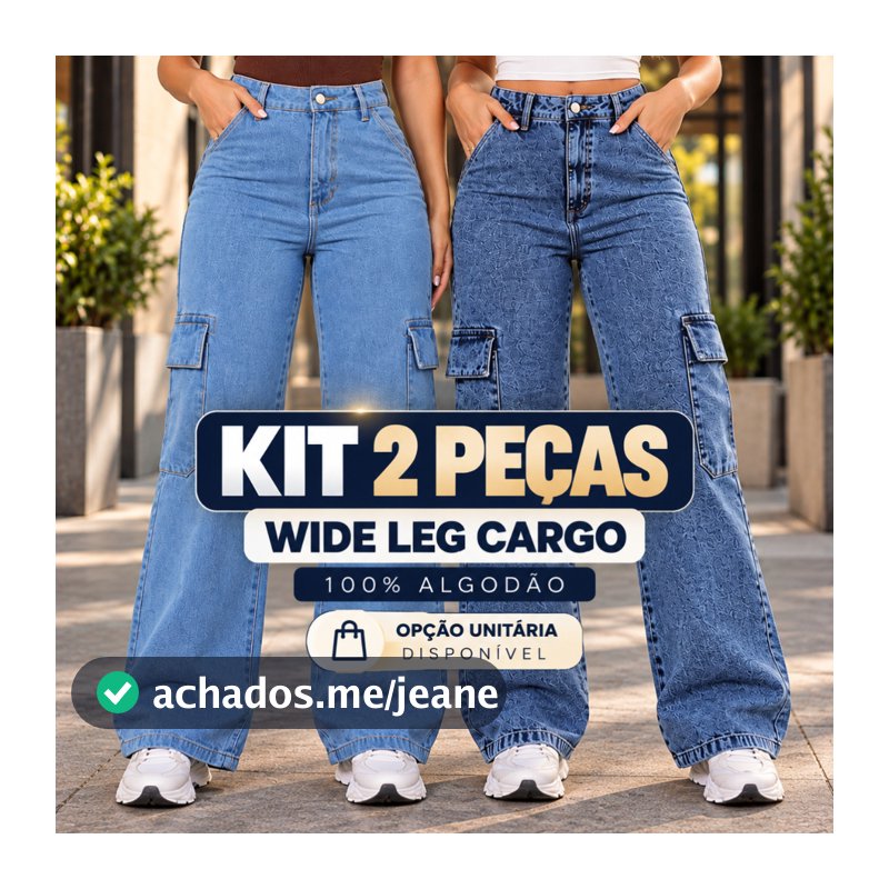 Kit 2 Calças Jeans Wide Leg Cargo | Com Opção Unitária