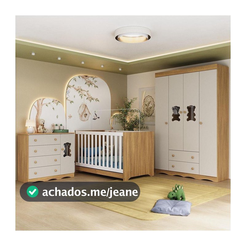 Quarto de Bebê Completo com Berço Americano 3 em 1 Colchão Incluso Doçura Multimóveis MP4662