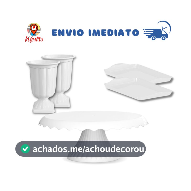 Kit Festas 2 Vasos Grego + 1 Boleira Cake Renda 19cm + 2 Bandeja 20x13cm - (+18 Cores)