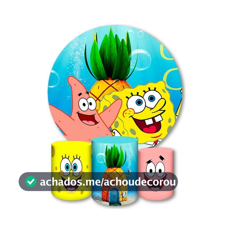 Painel Redondo 1,50 x 1,50 Bob Esponja + Trio Capa Cilindro