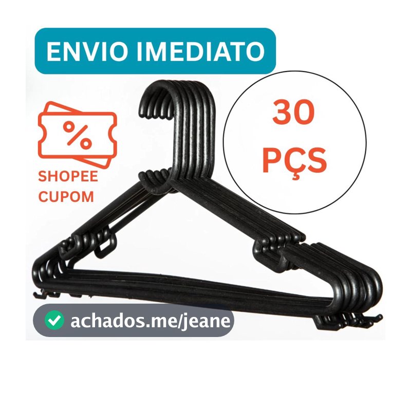 30 Cabide Adulto Preto Reforçado Organizar Roupas