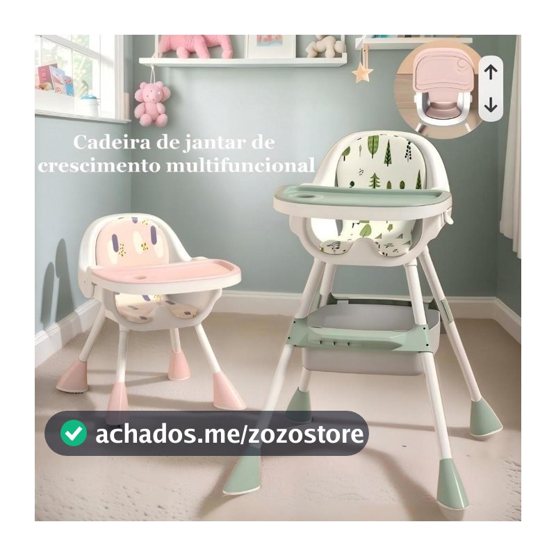 Cadeirinha de Alimentação Bebê Dobrável Segura, Suporta 60KG Estrutura Triangular, Rodinhas e Bandeja Removível