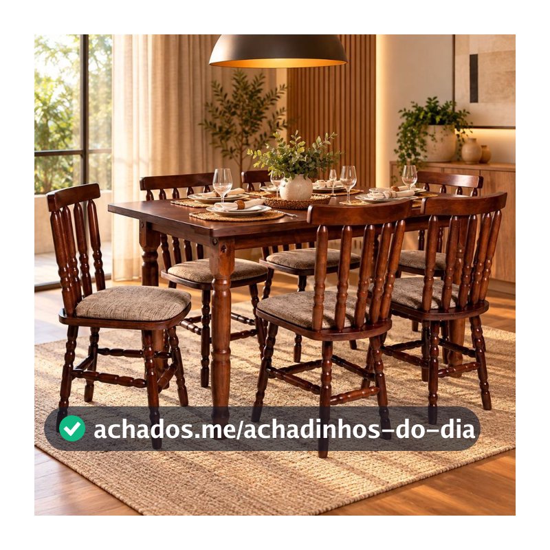Conjunto Mesa Jantar 160x80 Com 6 Cadeiras Estofadas Madeira Mônaco Jm Móveis