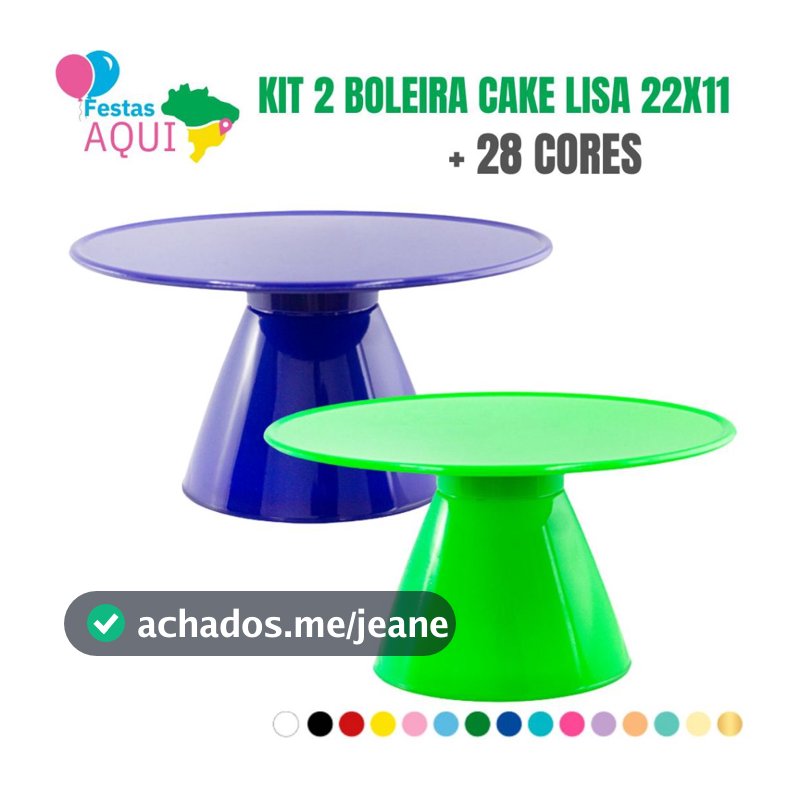 Kit 2 Boleira Cake Lisa 22 cm - Várias Cores