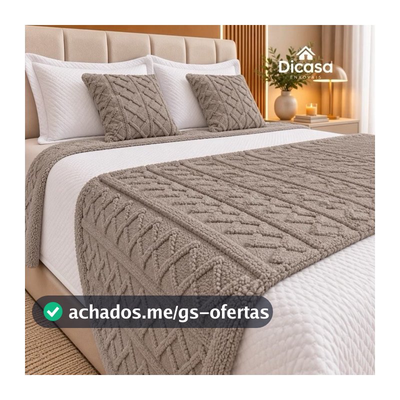 Kit Peseira Decorativa 3 Peças para Cama Casal Queen Peseira e 2 Capas de Almofadas Jogo de Cama