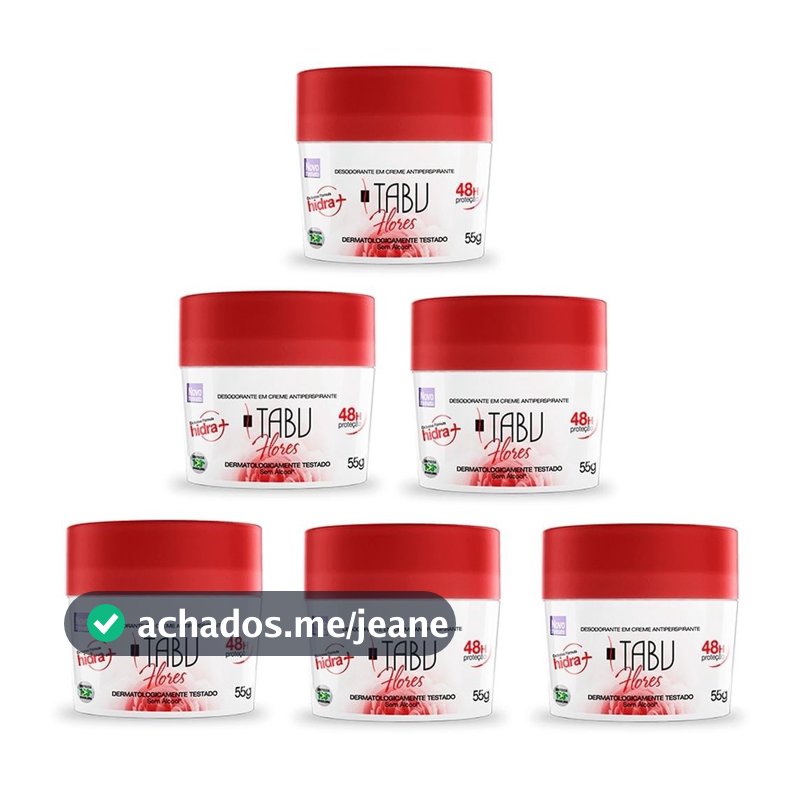 Kit 6 unid - Desodorante Creme Antitranspirante Tabu Flores 55G