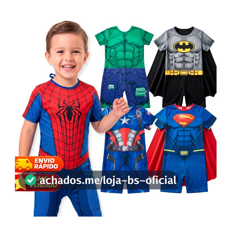 Fantasia Menino Super-Heróis Hulk Aranha América Ferro 1 a 8 Anos Envio Imediato