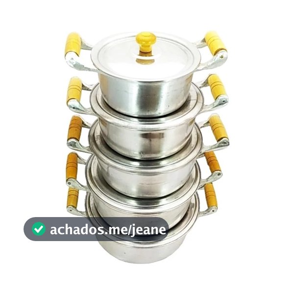 Jogo de Panela Aluminio Batido Conjubto Grosso 5 Peças Pegador de Madeira