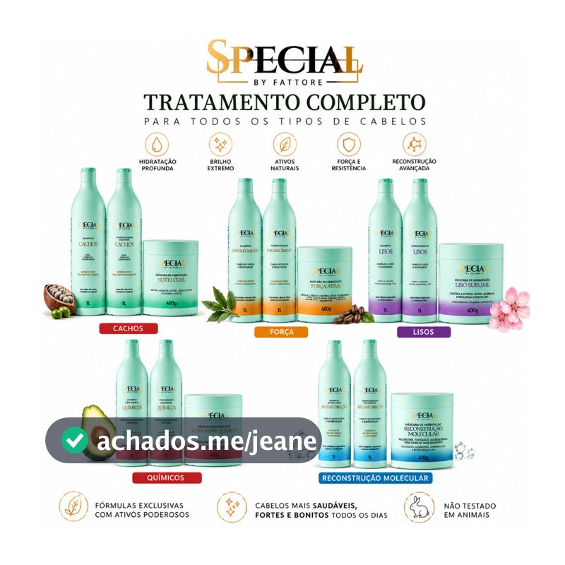 Kit Shampoo 1L Condicionador 1L e Máscara Capilar - Tratamento com Ativos Poderosos Fattore Special