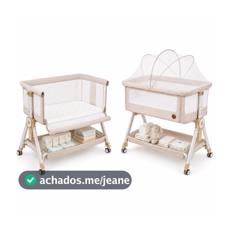 Berço Portátil Moises lateral de cama SleepGuard Cobed Bege Ragaluma com modo Balanço e Mosquiteiro