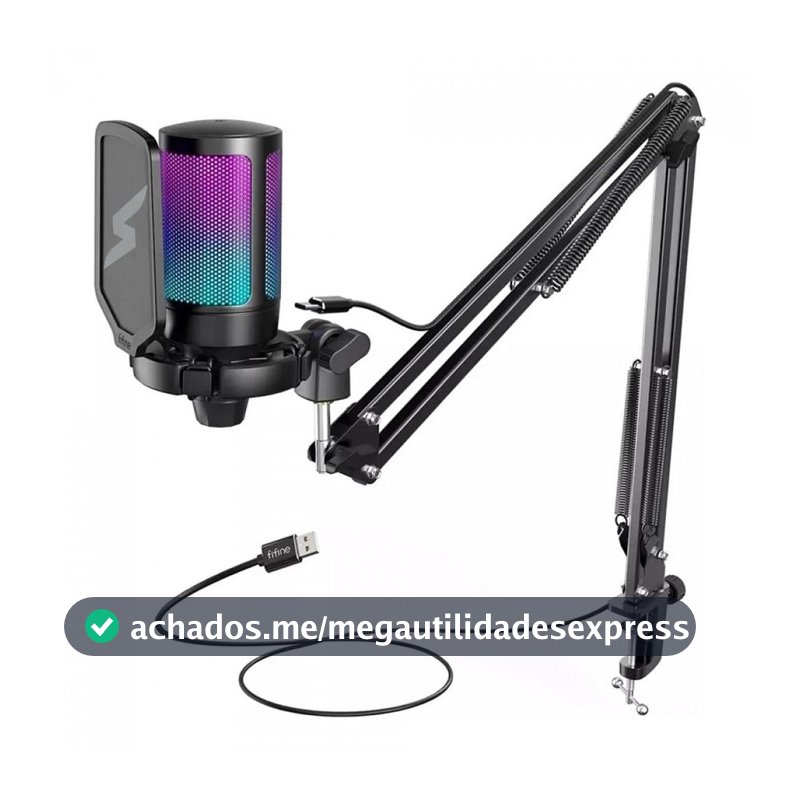 Microfone Gamer Fifine SuperFrame Edition SFM1 RGB USB Black Com Braço Articulado