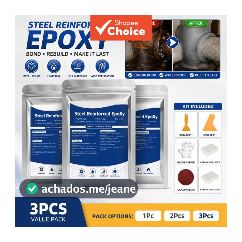 Um pacote de adesivo epóxi multiuso de 100g para reparos em metal e plástico, com fixação forte e à prova d'água