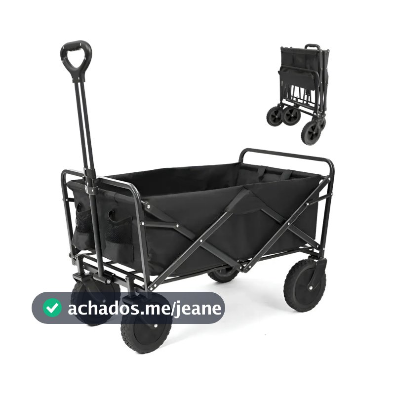 Carrinho Dobrável Multifunções Acampamento Praia Camping Impermeável 200kg Reforçado Portátil Preto
