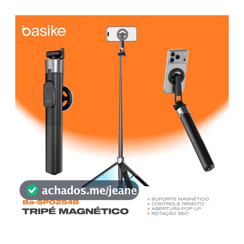 Basike Tripé Magnético 1.8M Pau de Selfie Retrátil Controle Bluetooth Rotação 360° Portátil