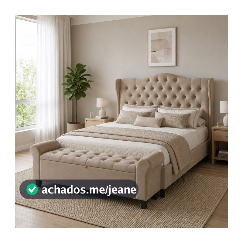 Conjunto Elegante Para Cama Box Casal/Queen/King Cabeceira e Baú Recamier Capitonê Dubai - LH Móveis