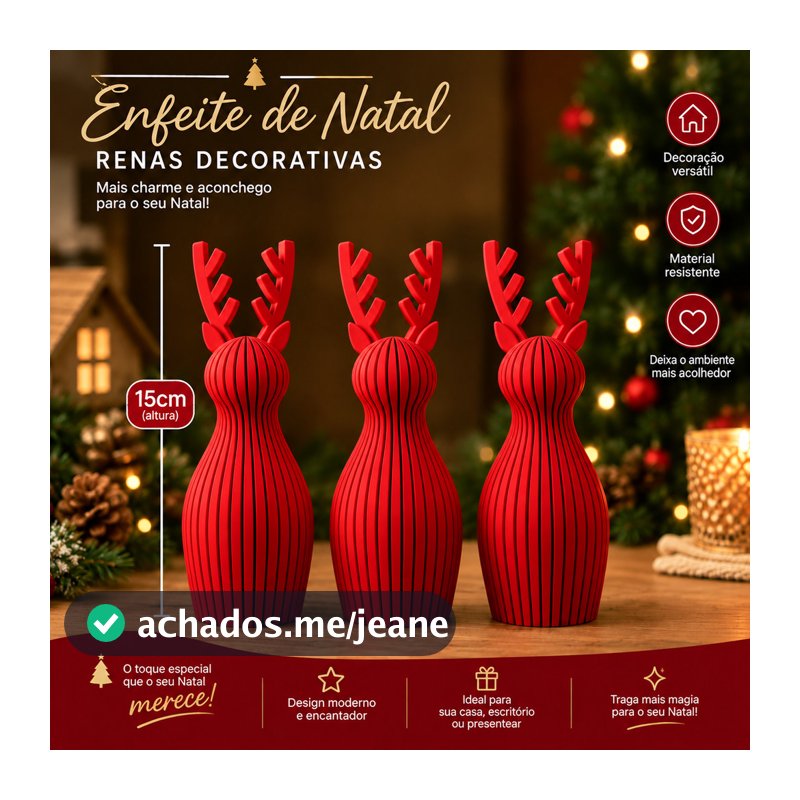 Kit 3 Renas Decorativas Modernas Minimalista Decoração Enfeite de Natal para Sala, Escritório e Mesa