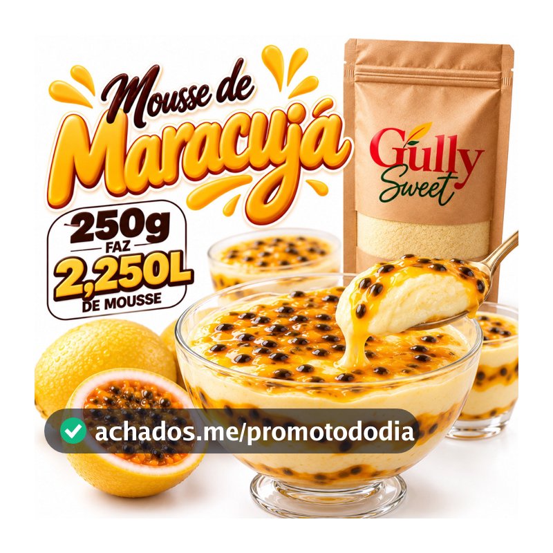 Nuvem Cream Maracuja Mousse em Pó Goumert 250g Rende 2,25 Litros Recheia Bolos, Tortas e Trufas Gully