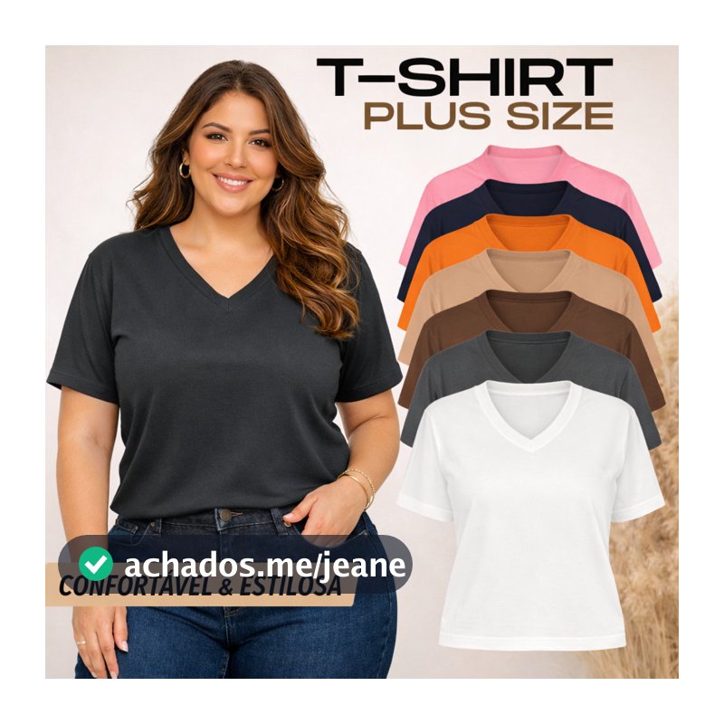 Blusa Plus Size Feminina Gola V Camiseta Básica 100% Algodão